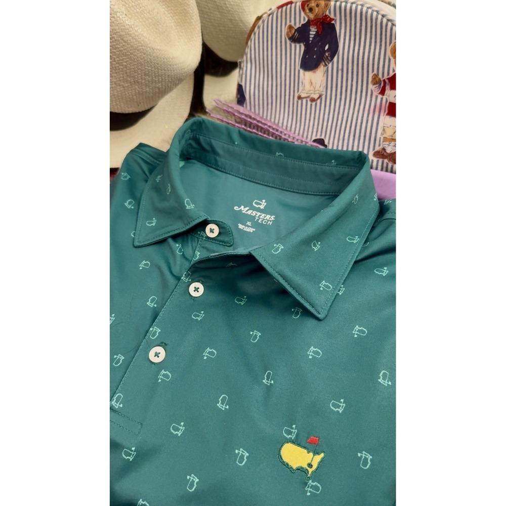 Masters 2026 Tech Golf Polo Shirt Large Navy All Over Print Logo Short Sleeve XL